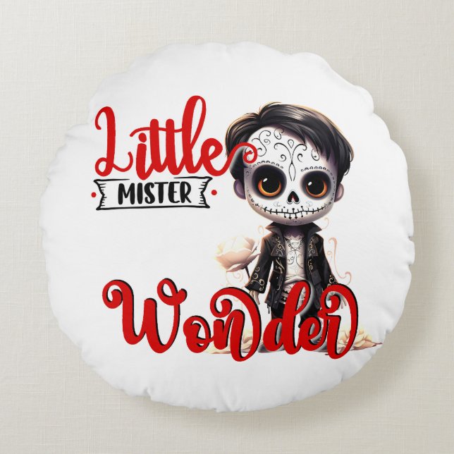 Little Mister _ Sugar Skull  Round Cushion (Front)