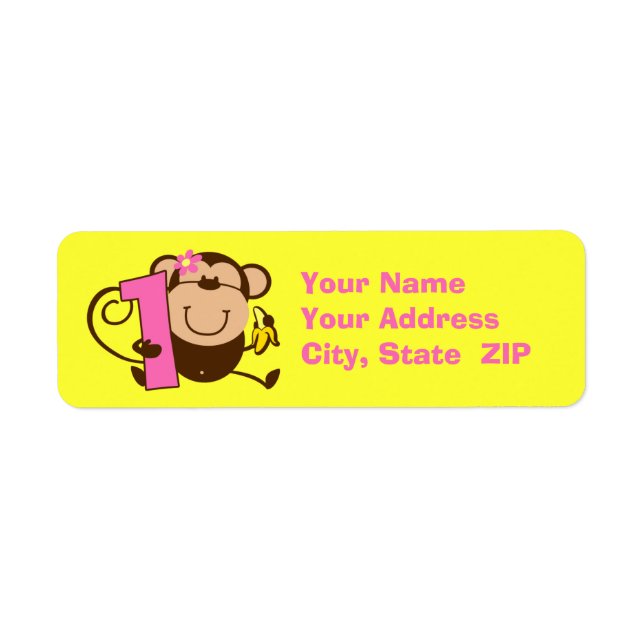 Little Monkey 1st Birthday Girl Custom Label (Front)