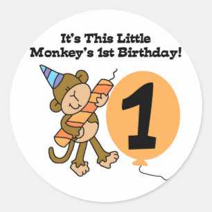 Little Monkey 1st Birthday Tshirts and Gifts Classic Round Sticker