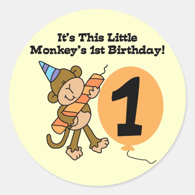Little Monkey 1st Birthday Tshirts and Gifts Classic Round Sticker (Front)