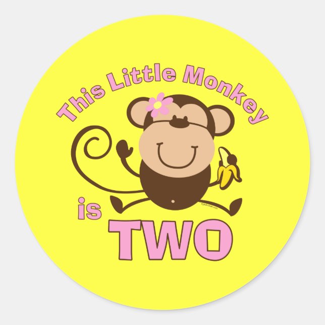 Little Monkey 2nd Birthday Girl Sticker (Front)
