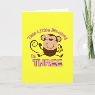 Little Monkey 3rd Birthday Girl Card