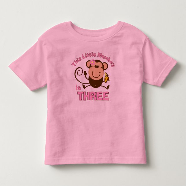Little Monkey 3rd Birthday Girl Toddler T-Shirt (Front)
