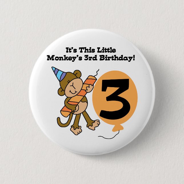 Little Monkey 3rd Birthday Tshirts and Gifts 6 Cm Round Badge (Front)