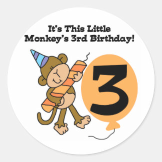 Little Monkey 3rd Birthday Tshirts and Gifts Classic Round Sticker