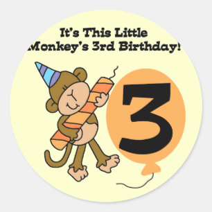Little Monkey 3rd Birthday Tshirts and Gifts Classic Round Sticker