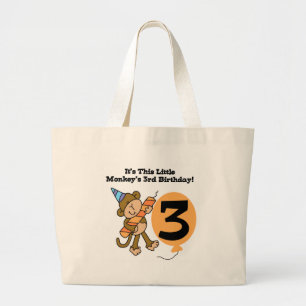 Little Monkey 3rd Birthday Tshirts and Gifts Large Tote Bag