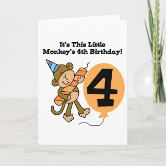 Little Monkey 4th Birthday Tshirts and Gifts Card