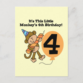 Little Monkey 4th Birthday Tshirts and Gifts Postcard