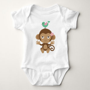 Little Monkey and Bird Baby Bodysuit
