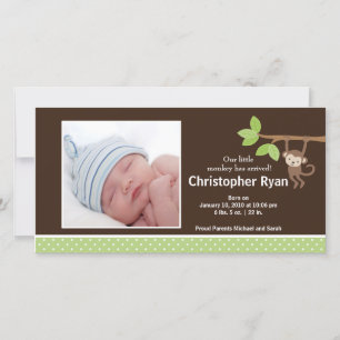 Little Monkey Baby Boy Birth Photo Announcement