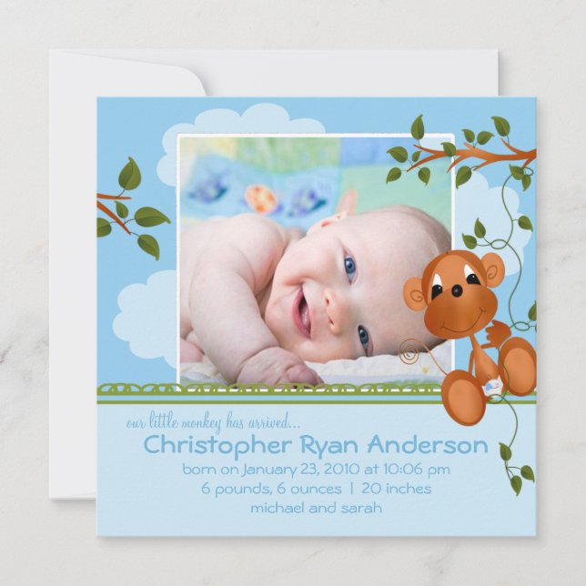 Little Monkey Baby Boy Photo Announcement (Front)
