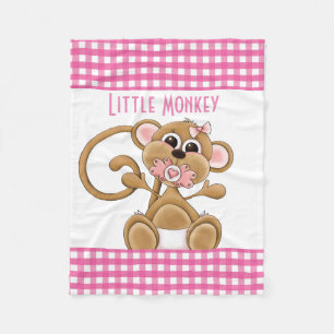 Little monkey baby girl fleece blanket
