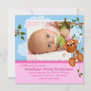 Little Monkey Baby Girl Photo Announcement