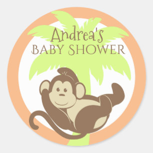 Little Monkey Baby Shower Classic Round Sticker