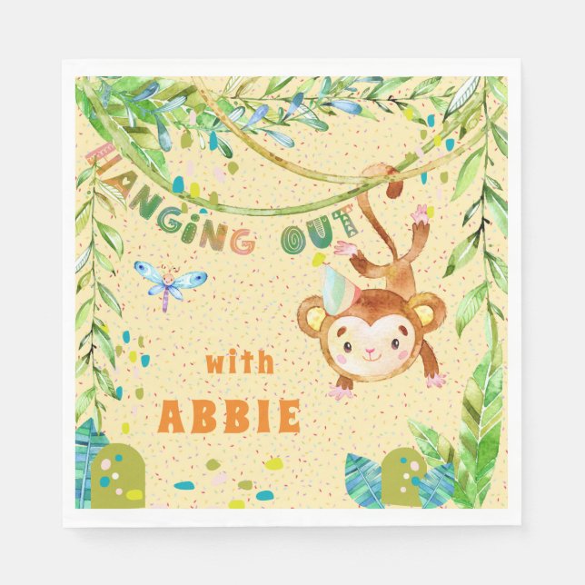 Little Monkey Birthday Hanging Out Napkin (Front)