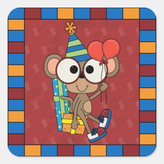 Little Monkey Birthday Square Sticker (Front)
