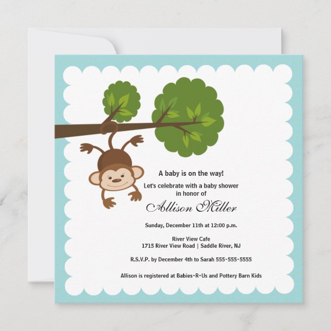 Little Monkey Boy Baby Shower Invitation (Front)