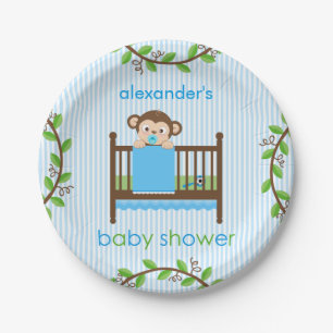 Little Monkey in a Crib Boy Paper Plate