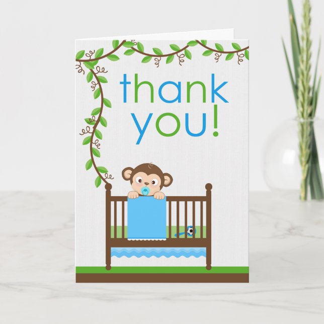Little Monkey in a Crib Boy Thank You Card (Front)