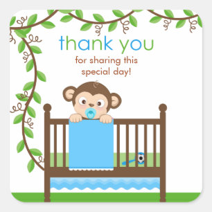 Little Monkey in a Crib Boy Thank You  Sticker