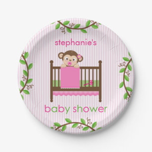 Little Monkey in a Crib Girl Paper Plate