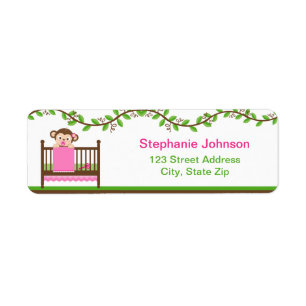 Little Monkey in a Crib Girl Return Address Labels