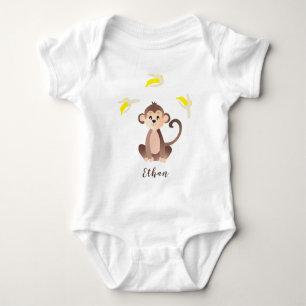 Little Monkey Jungle Animal Kids Name Personalise Baby Bodysuit