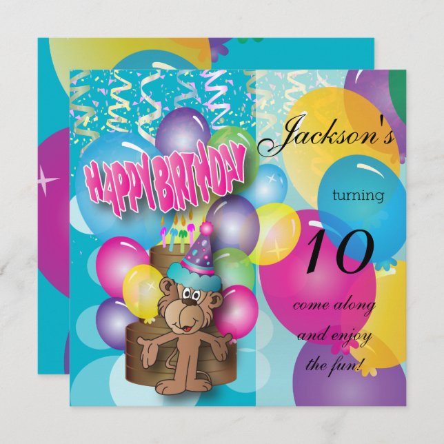 Little Monkey Kids Birthday Party Invitation (Front/Back)