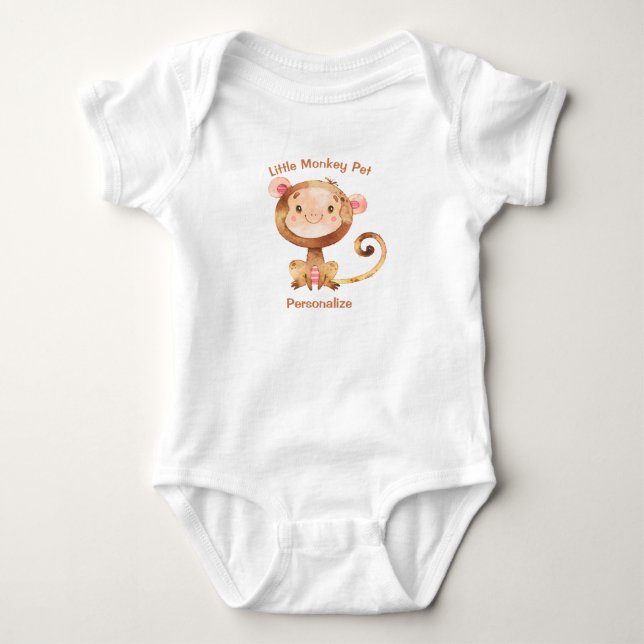 Little Monkey Pet Cute Baby Monkey Personalise Bodysuit (Front)