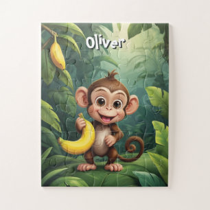 Little Monkey with Banana Personalised Jigsaw Puzzle
