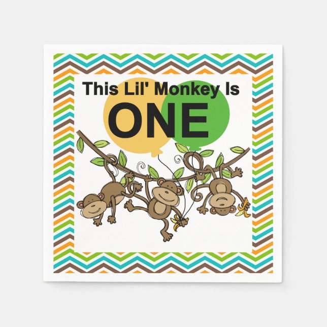 Little Monkeys 1st Birthday Paper Napkins (Front)
