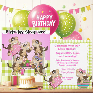 Little Monkeys Birthday Sleepover Invites