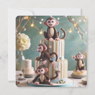 LITTLE MONKEYS ON A BIRTHDAY CAKE INVITATION