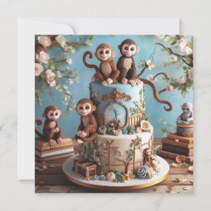 LITTLE MONKEYS THEMED BIRTHDAY CAKE  INVITATION