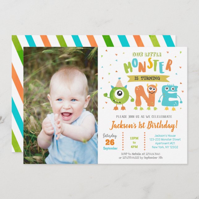 Little Monster 1st Birthday Party Invitations (Front/Back)