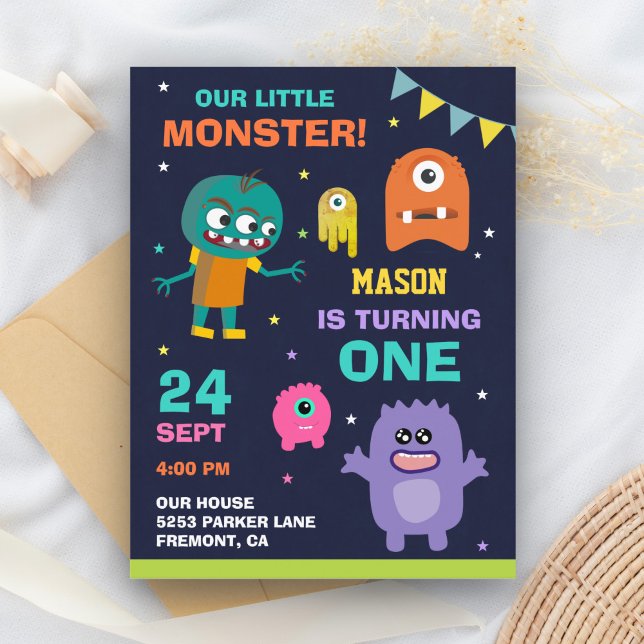 Little Monster 1st First Birthday Party Invitation Postcard (Creator Uploaded)