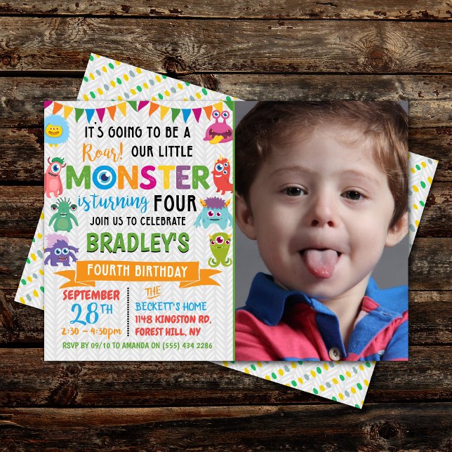 Little Monster 4th Birthday Photo Invitation (Creator Uploaded)