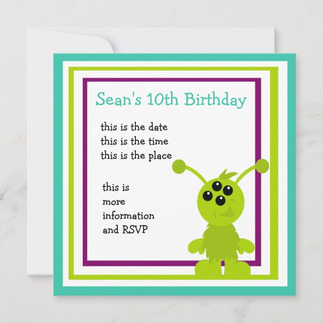 Little Monster Alien Creatures Invitation (Front)