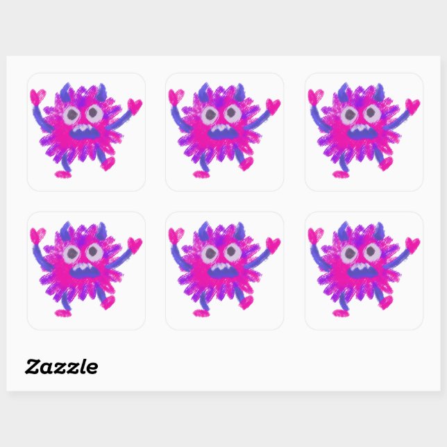Little Monster Animal Drawing Square Sticker (Sheet)