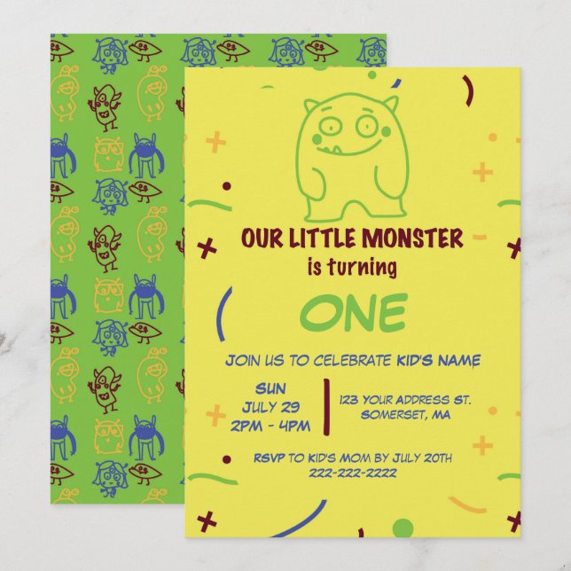 Little Monster Any Age Birthday Invitation (Front/Back)