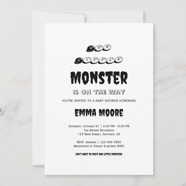 Little Monster Baby Shower Typography Design Invitation (Front)