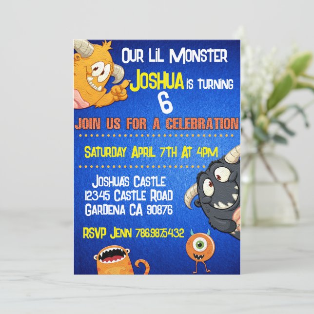 Little Monster Birthday Invitation (Standing Front)
