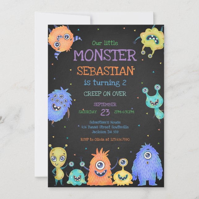 Little Monster Birthday Invitation (Front)