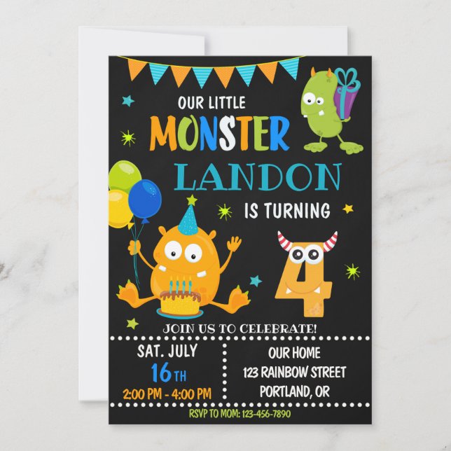 Little monster birthday invitation for boy (Front)