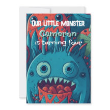 Little monster birthday party blue red