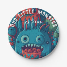 Little monster birthday party blue red