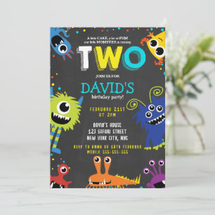 Little Monster Birthday Party Chalk 2nd Birthday Invitation