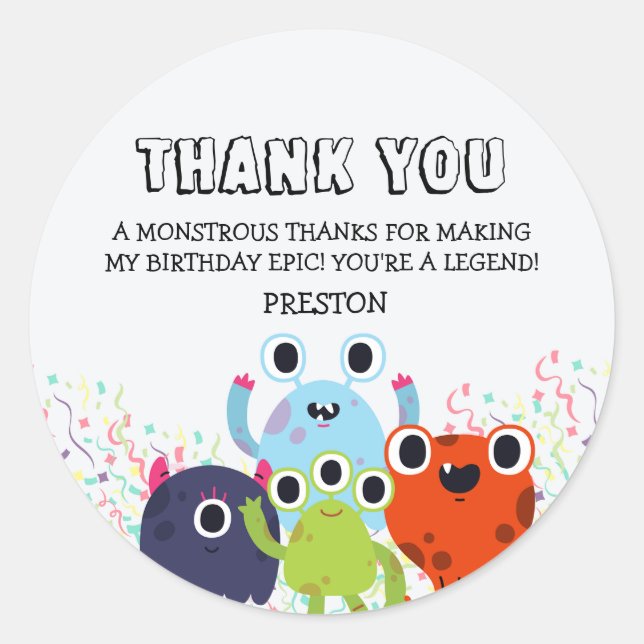 Little Monster Birthday Party for All Ages Classic Round Sticker (Front)