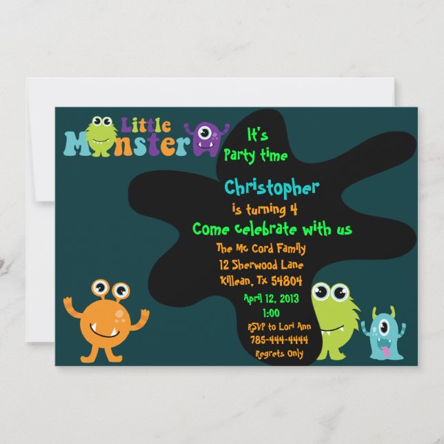 Little Monster Birthday Party Invitation (Front)